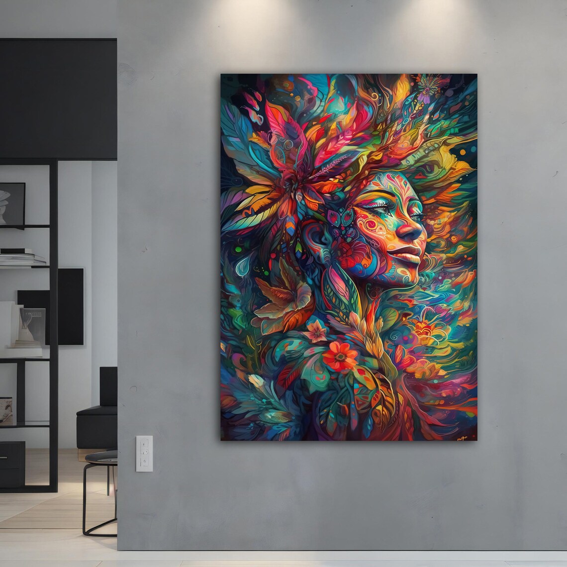 Colorful Floral Hair Woman Vibrant Psychedelic Portrait Art Poster - Image 4