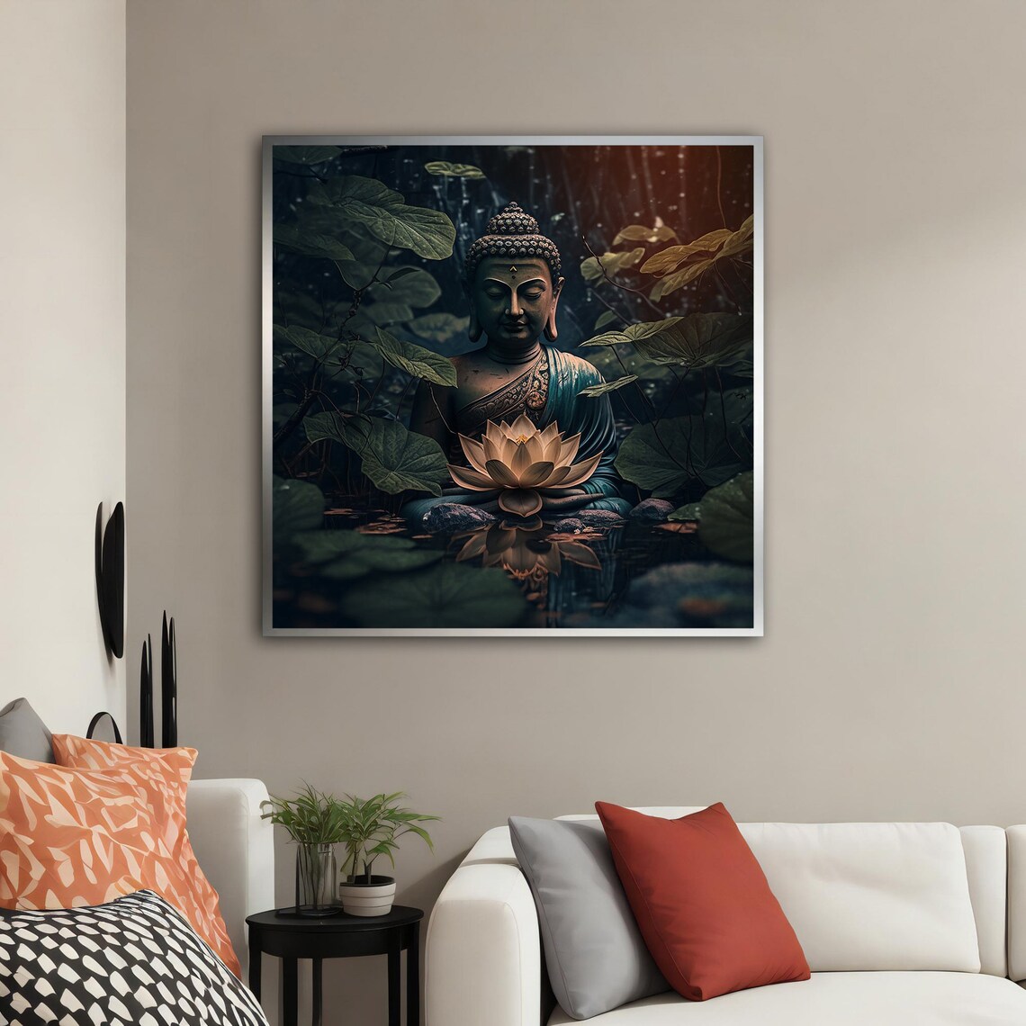 Buddha Lotus Flower Pond Dark Botanical Serene Meditation Wall Art Poster - Image 5