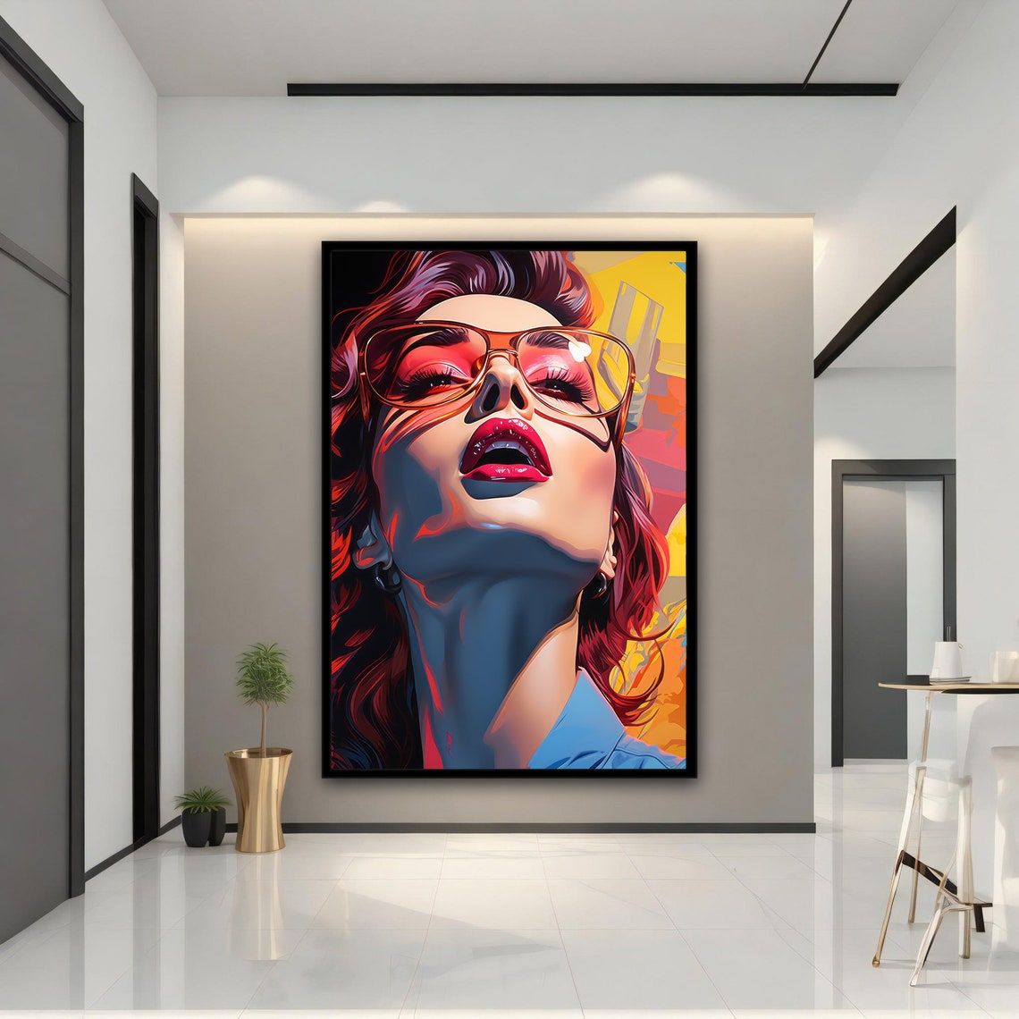 Colorful Pop Art Woman Portrait Red Sunglasses Vibrant Face Poster - Image 3