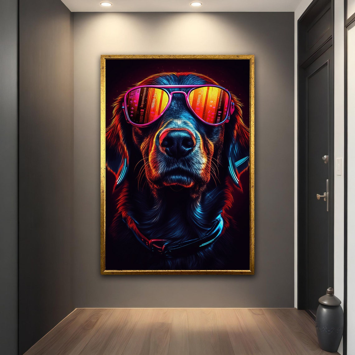 Neon Dog Sunglasses Cyberpunk Glow Cool Animal Wall Art Poster - Image 3