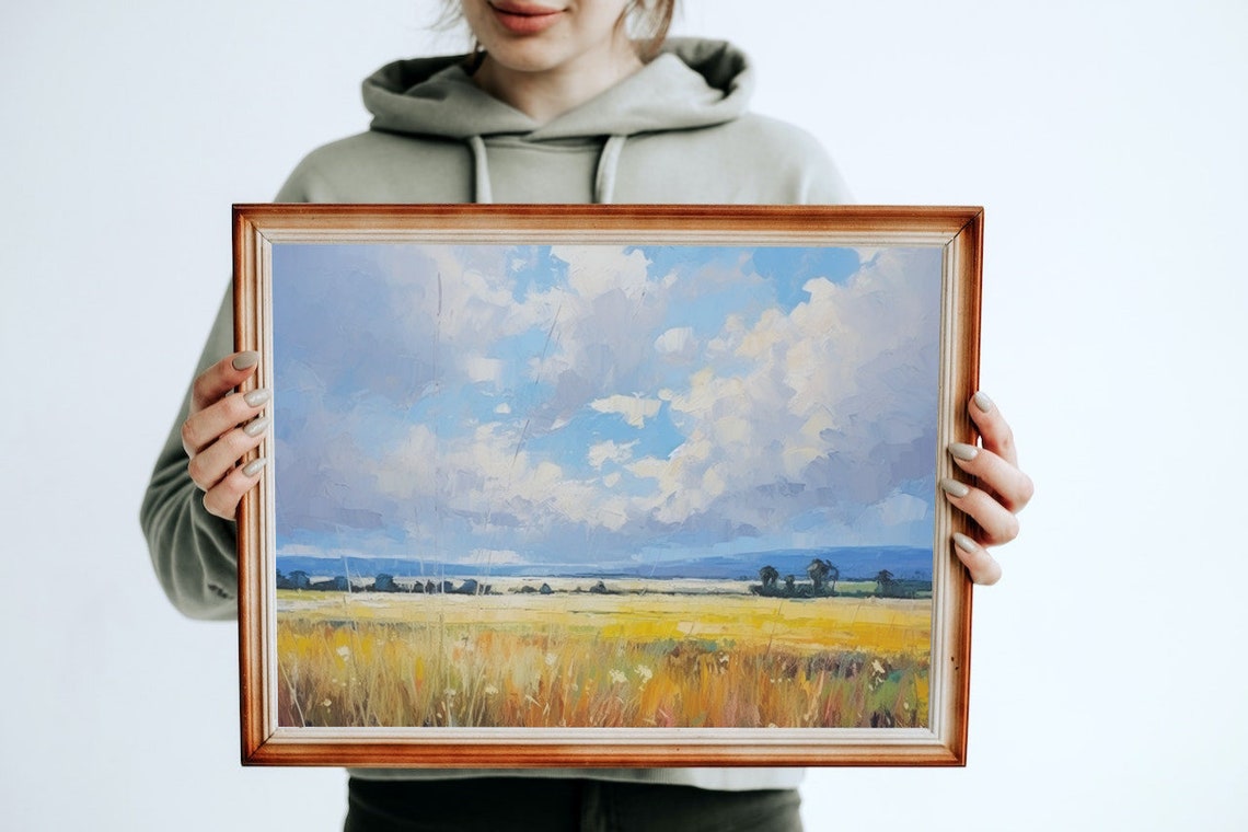Golden Wheat Field Sunset Countryside Landscape Oil Painting Poster