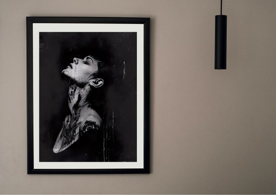 Woman With Tattoos In Black And White Oil Portrait Art Wall Decorative Mural