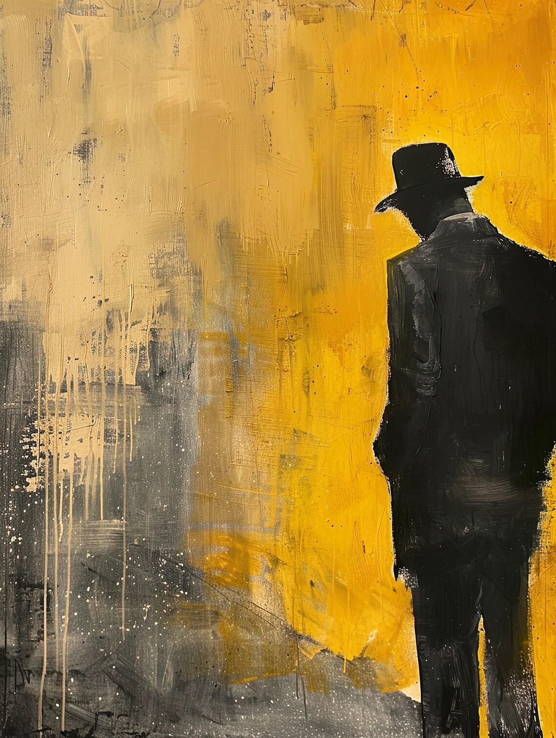 Man In Suit And Hat Abstract Gold Black Modern Portrait Poster