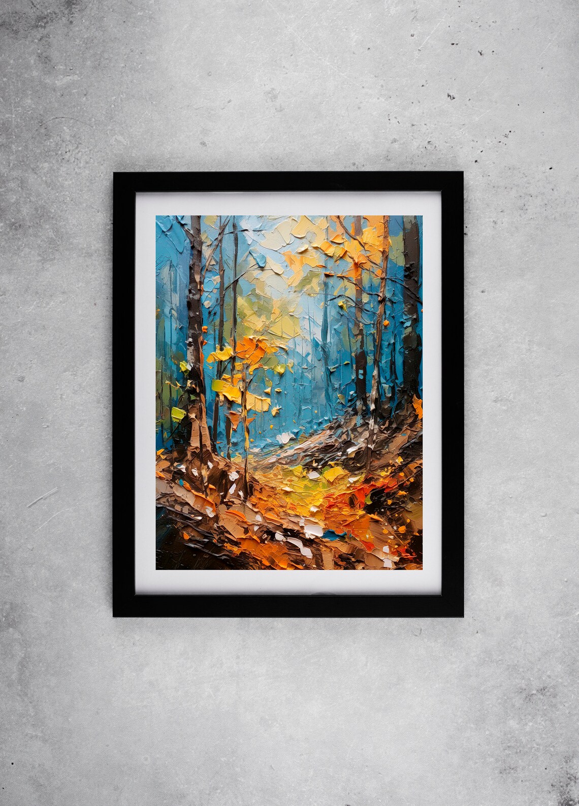 Abstract Colorful Golden Autumn Forest Impasto Oil Painting Wall Art