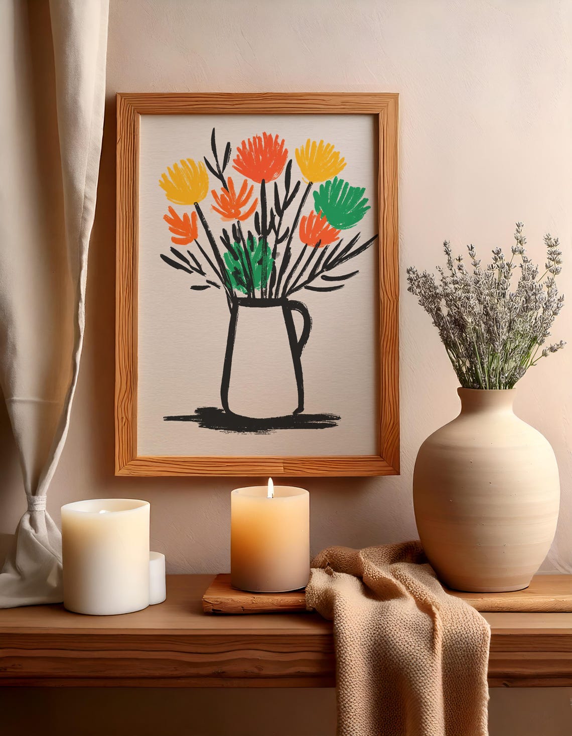 Colorful Abstract Flower Bouquet in a Vase Modern Art Poster