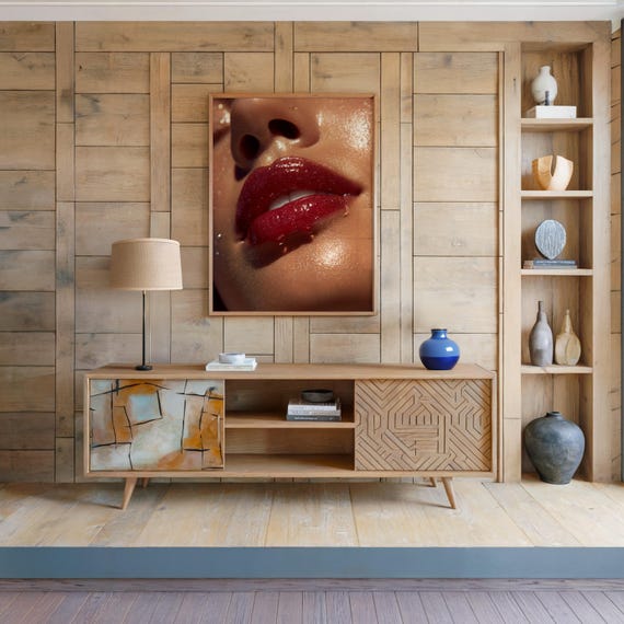 Glossy Lips Art Sensual Close Up Editorial Beauty Sexy Mouth Red Lipstick Wet Skin Glamour Image
