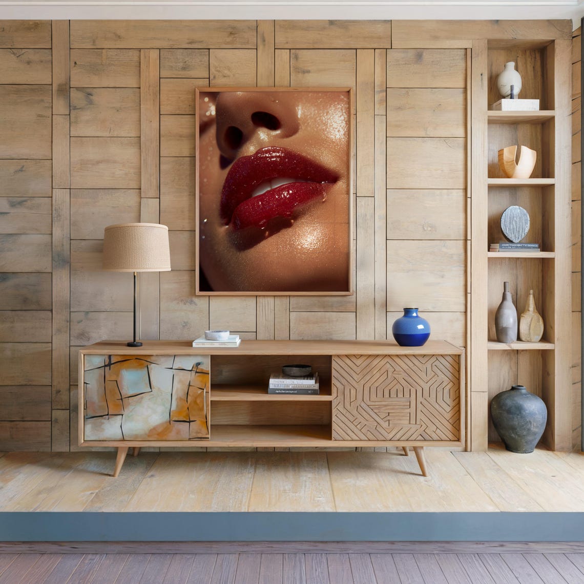 Glossy Red Lips Close-Up Editorial Beauty Portrait Photography Poster