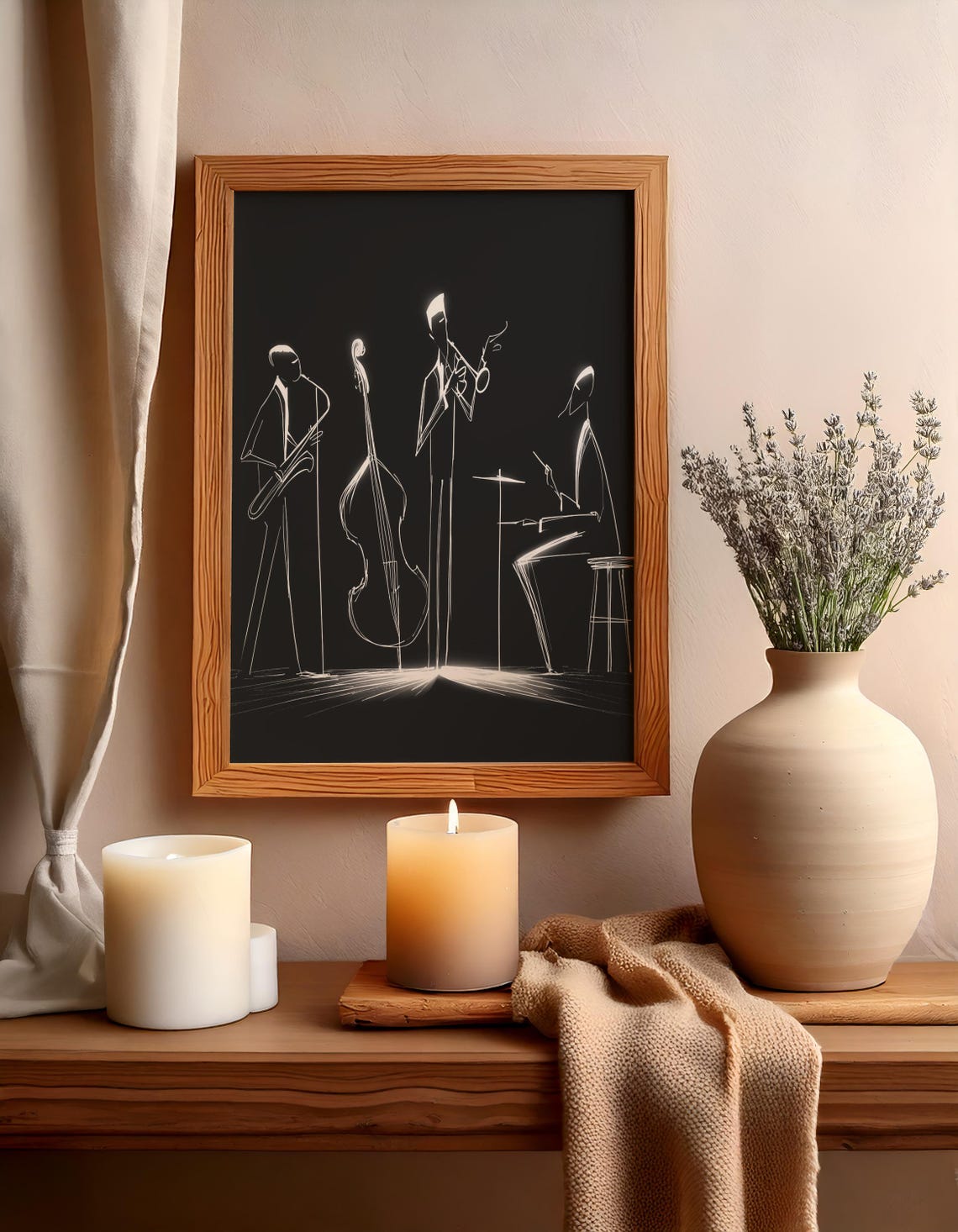 Jazz Band Quartet White Line Sketch Music Instruments Poster