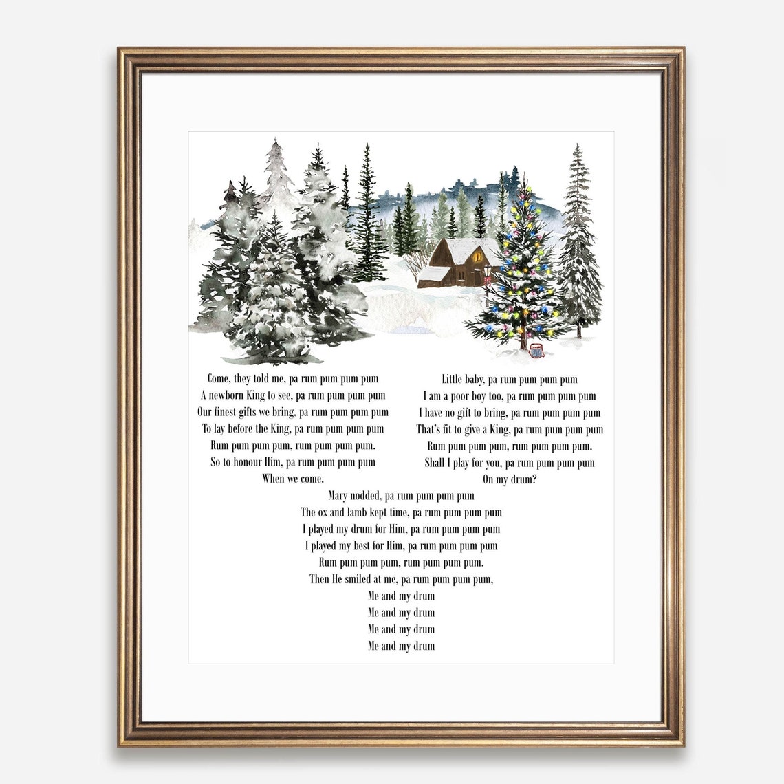 The Little Drummer Boy Christmas Song Sign 5x7 8x10 11x14 16x20 Woodland Holiday Music Print Christmas Carol Diy Decor