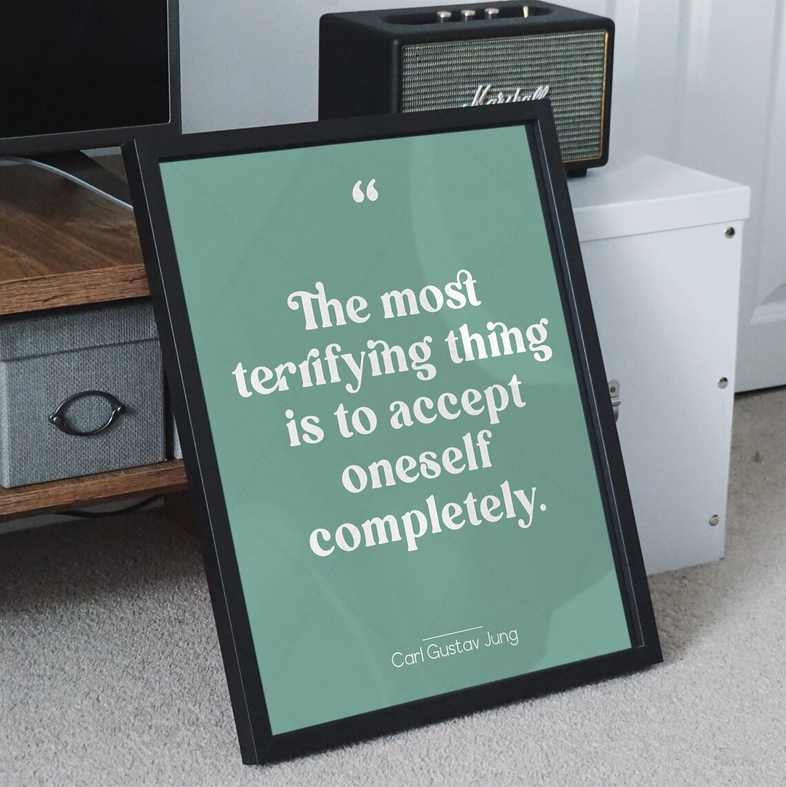 Carl Gustav Jung Accept Oneself Completely Quote Sage Green Retro Poster - Image 2
