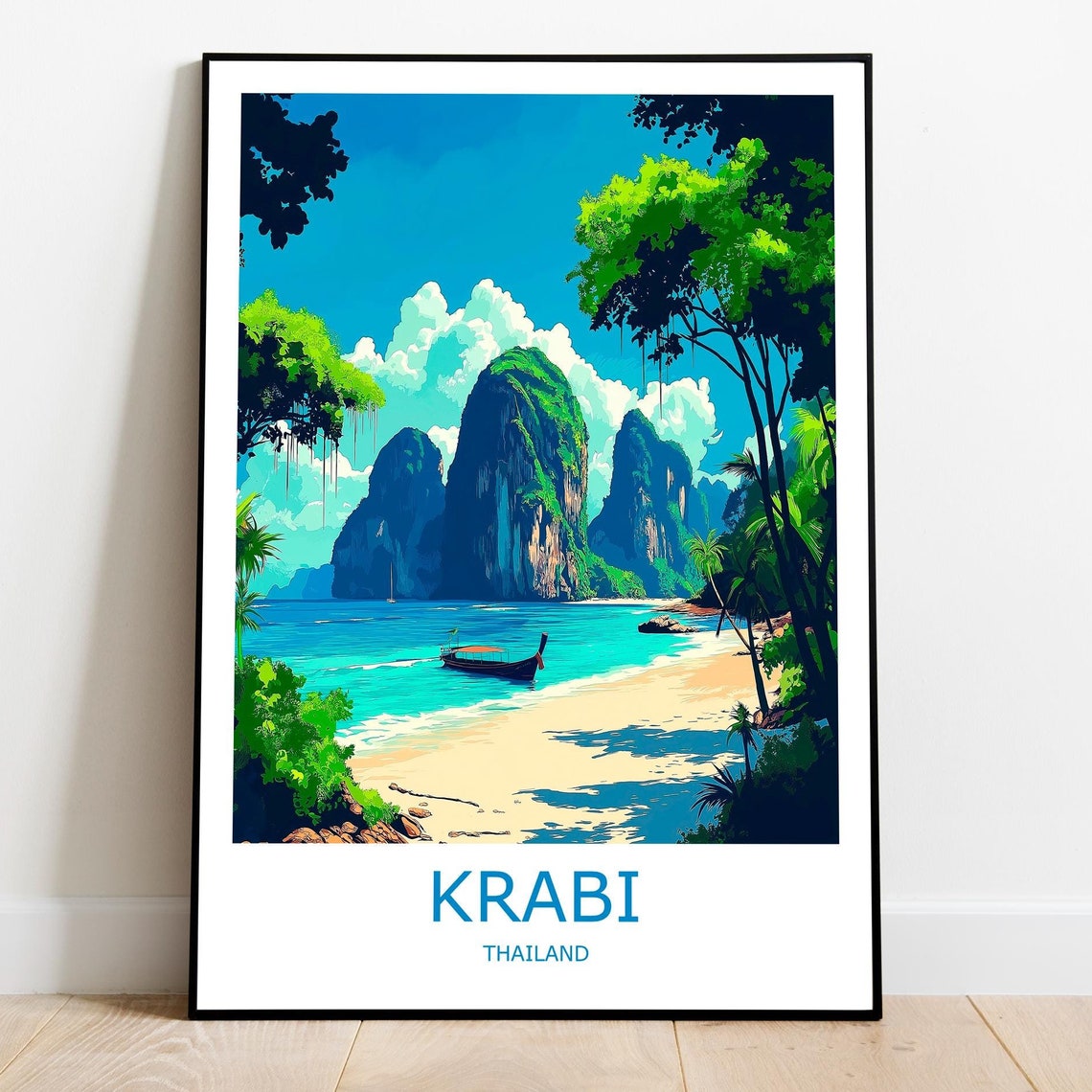 Krabi Limestone Karsts Longtail Boat Tropical Beach Thailand Poster
