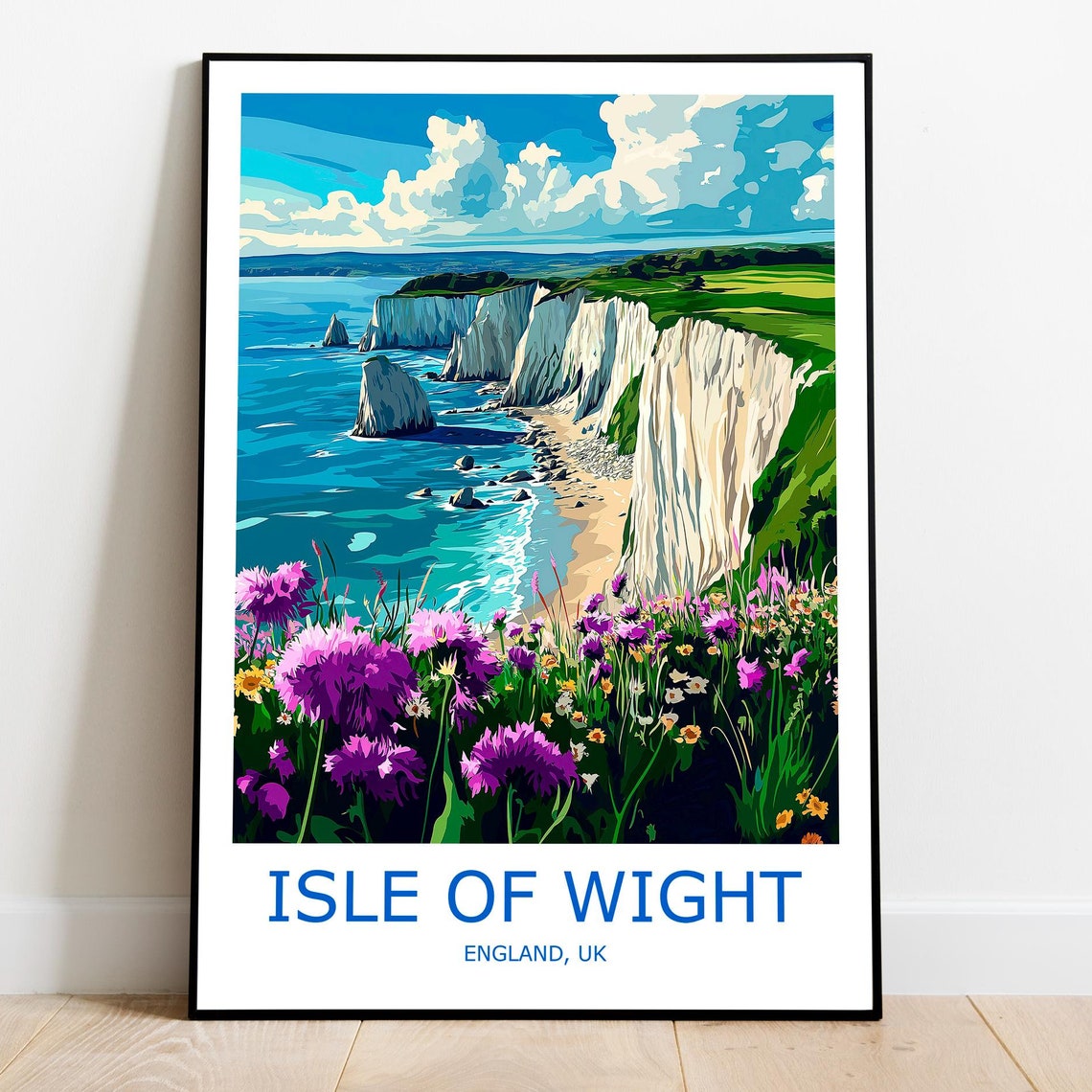 Isle of Wight Chalk Cliffs Wildflowers England Coast Travel Poster
