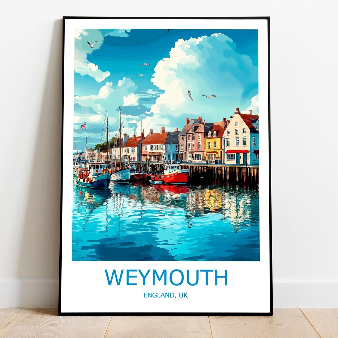 Weymouth England Harbor Boats Colorful Waterfront Travel Poster