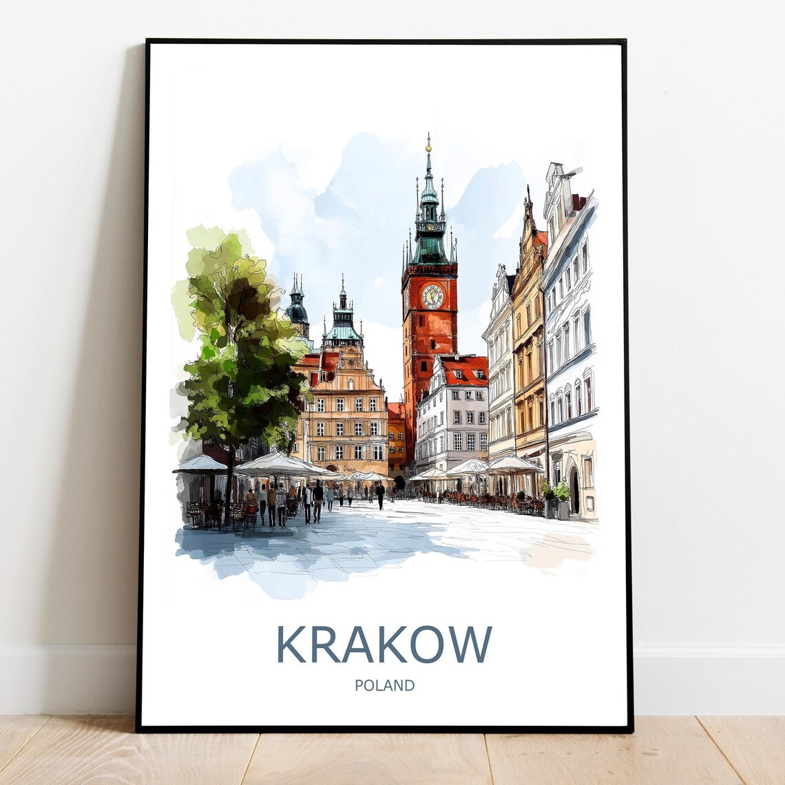 Krakow Travel Poster, Poland City Wall Art Print