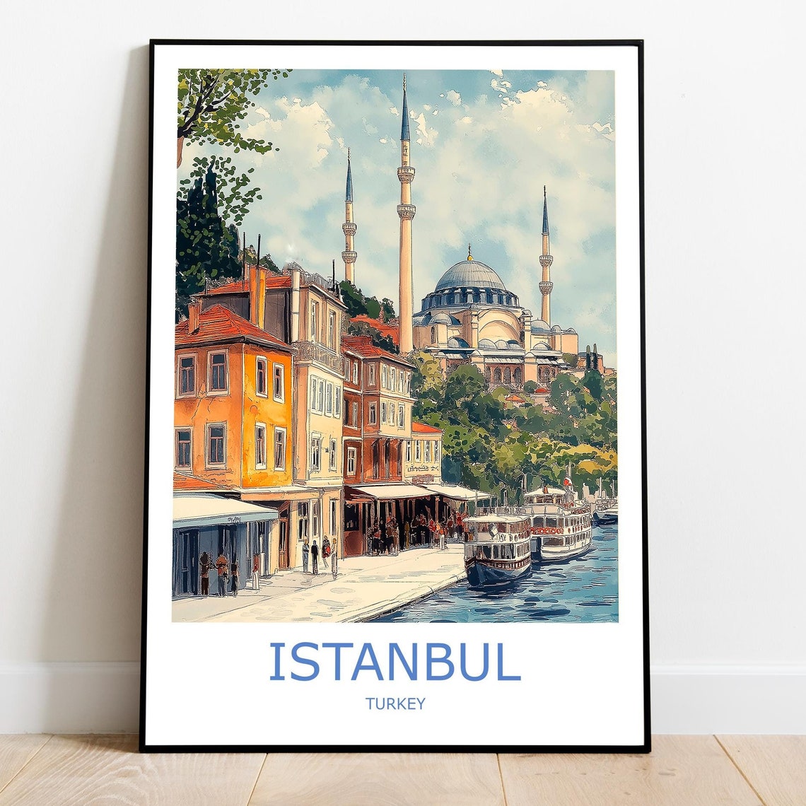Istanbul Turkey Mosque Waterfront Golden Horn View Travel Poster