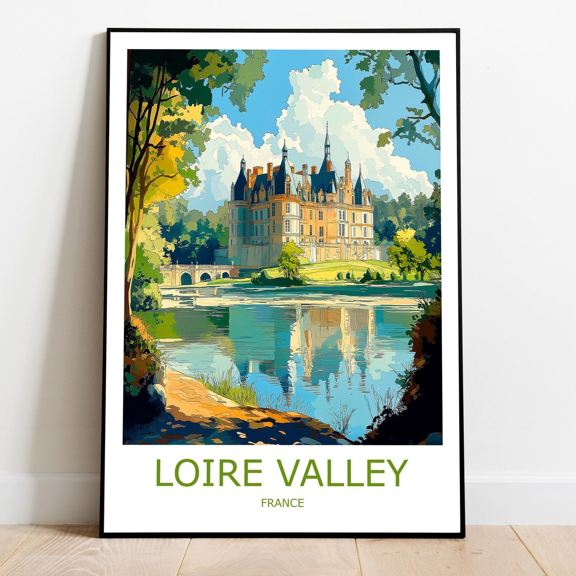 Loire Valley Fairytale Chateau Reflected in River France Poster