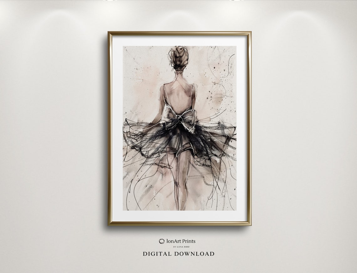 Ballerina From Behind Ink Wash Black Tutu Sketch Dance Art Poster