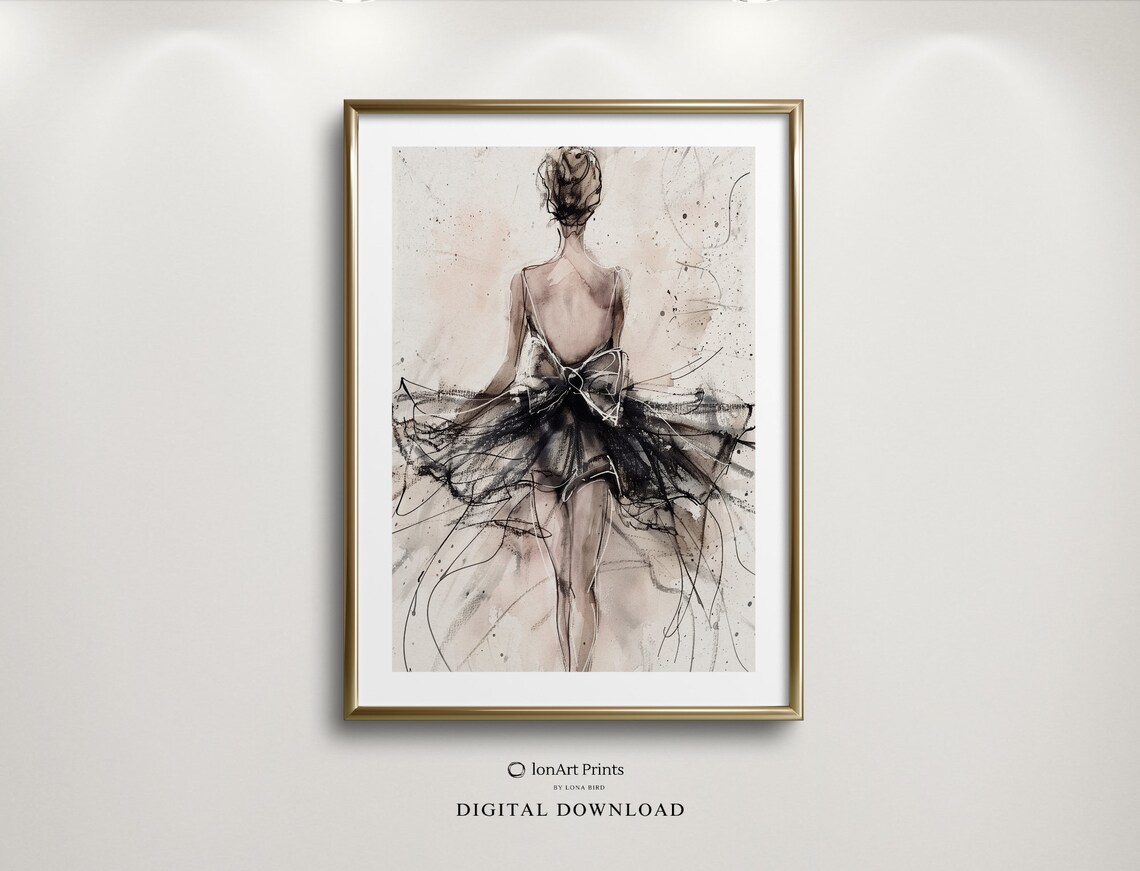 Elegant Ballerina Scribbled Abstract Art Modern Ballet Dance Wall Highquality Printablemonochrome Drawing Print