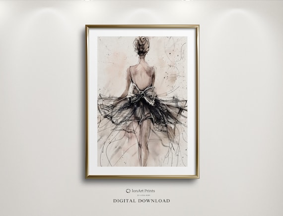 Elegant Ballerina Scribbled Abstract Art Modern Ballet Dance Wall Highquality Printablemonochrome Drawing Print