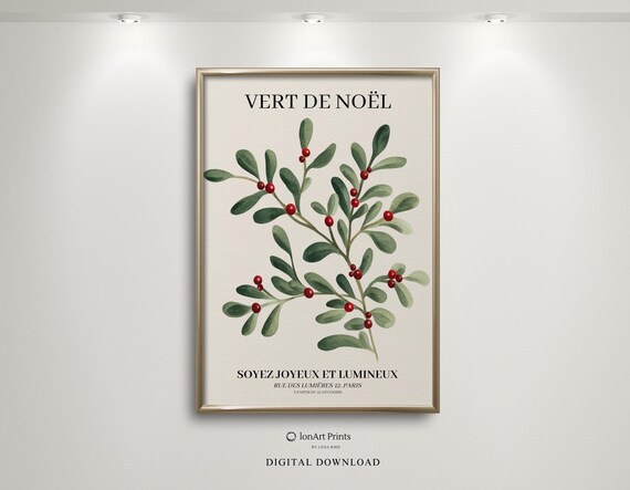 Vert de Noel French Mistletoe Botanical Christmas Wall Poster