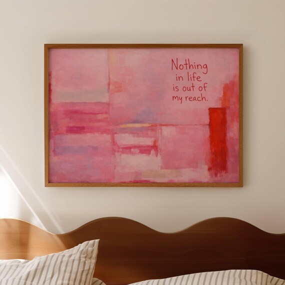 Nothing Is Out Of My Reach Quote Print Abstract Rothko Inspired Pink Painting Poster Minimal Expressionist Horizontal Typography Wall Art