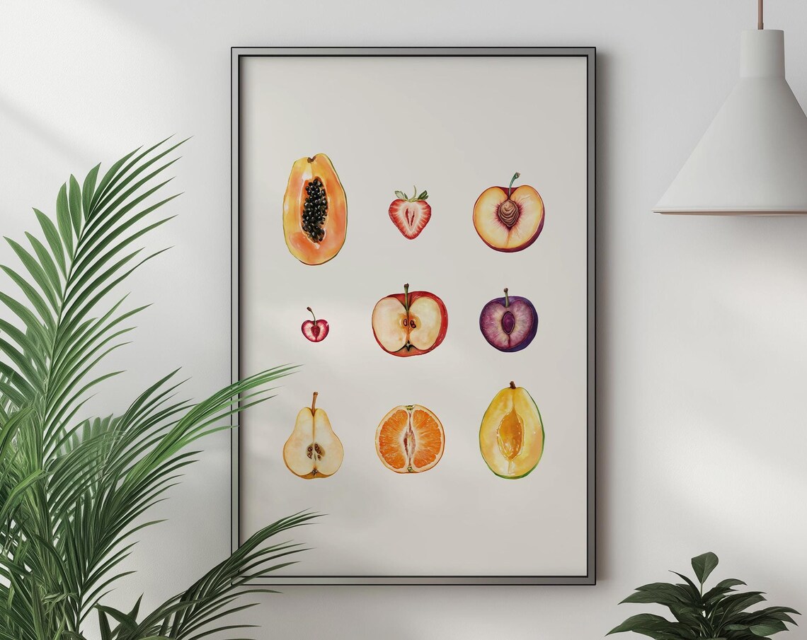 Feminine Sliced Fruit Watercolor Kitchen Art Print
