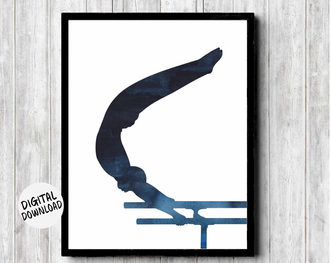 Male Gymnast Silhouette On Parallel Bars Art Print