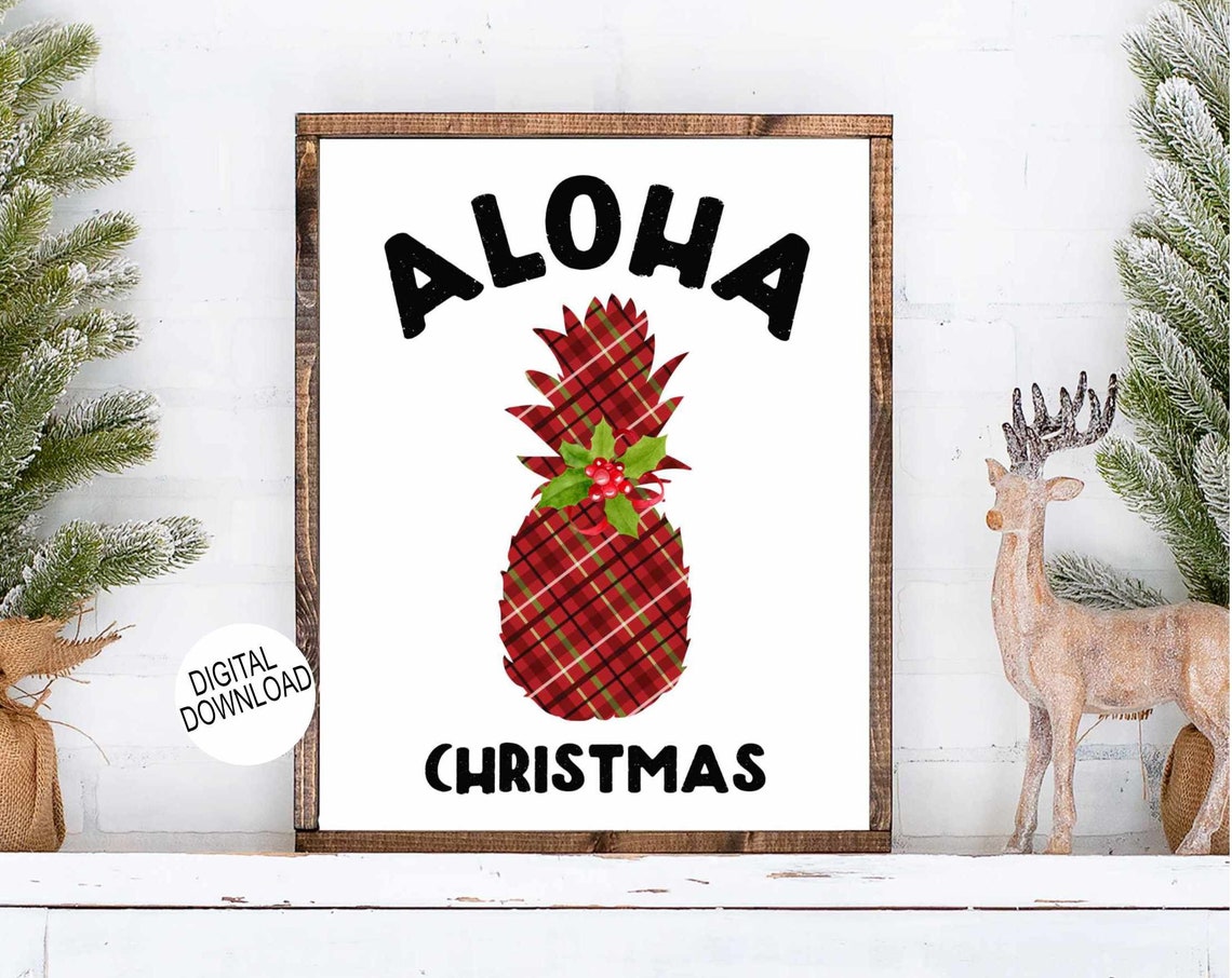 Aloha Christmas Plaid Pineapple Tropical Hawaiian Holiday Poster