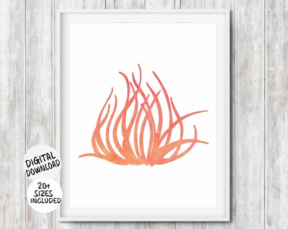 Sea Grass Wall Art Coral Minimalist Seaweed Print Beach Theme Coastal Bathroom Nursery Girl Room Decor Watercolor Ocean Plant