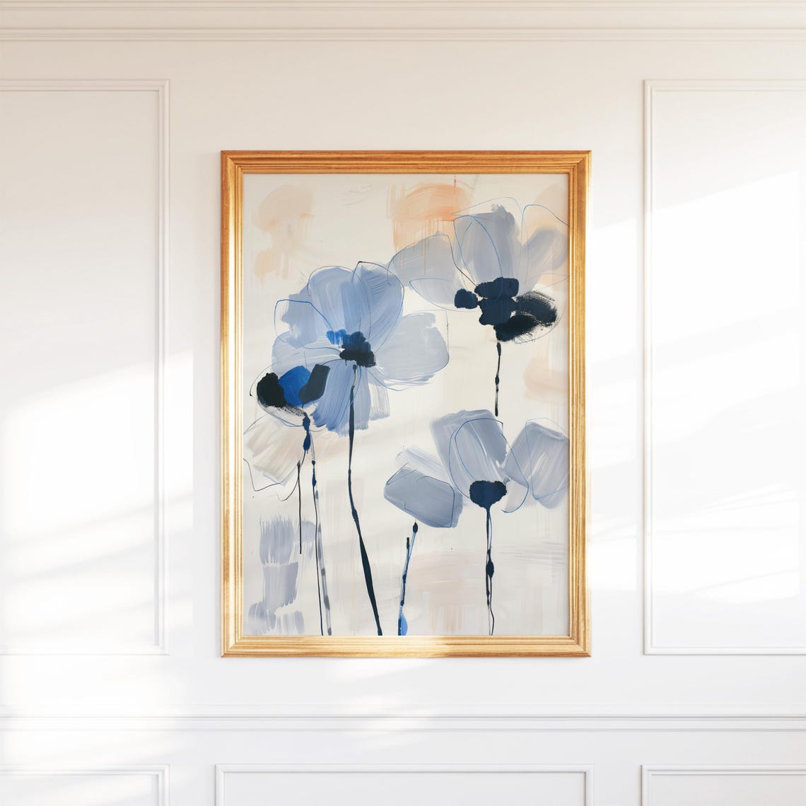 Blue Anemone Blossoms Abstract Floral Painting Modern Wall Art