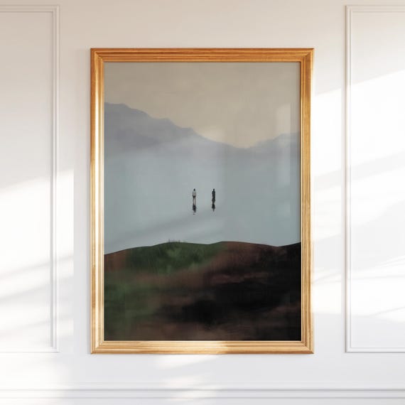 Abstract Landscape Wall Art Minimalist Nature Print Zen Misty Hills Artwork Modern Poster For Calm Reflective Spaces