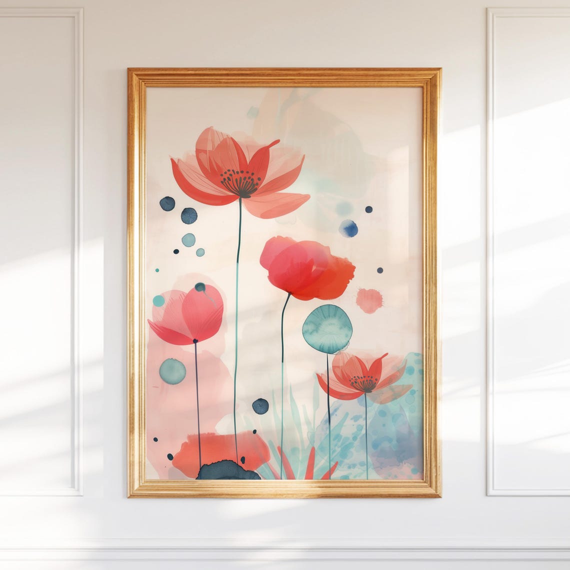 Abstract Floral Wall Art Colorful Poppy Flower Print Botanical Watercolor Poster Modern Boho Home Decor