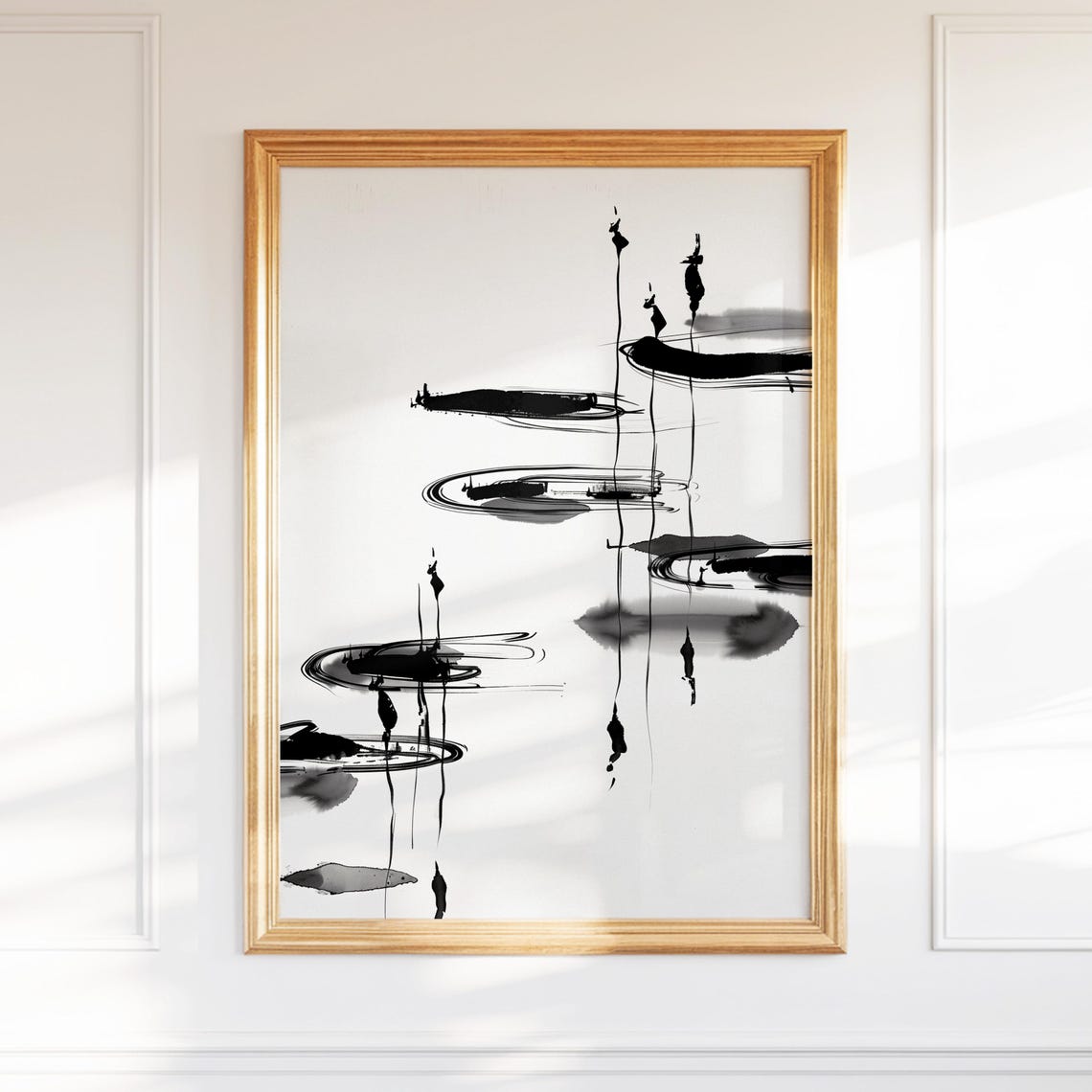 Zen Ink Pond Wall Art Japandi Decor Painting Nature Print Hosting Wabi Sabi