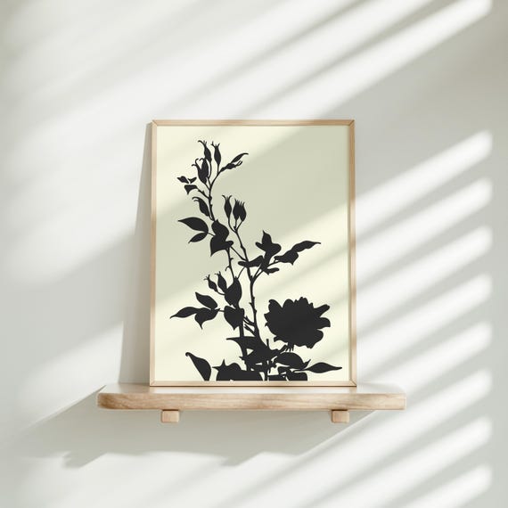 Minimalist Botanical Wall Art Black Floral Silhouette Print Elegant Nature Poster Modern Flower Artwork Decor