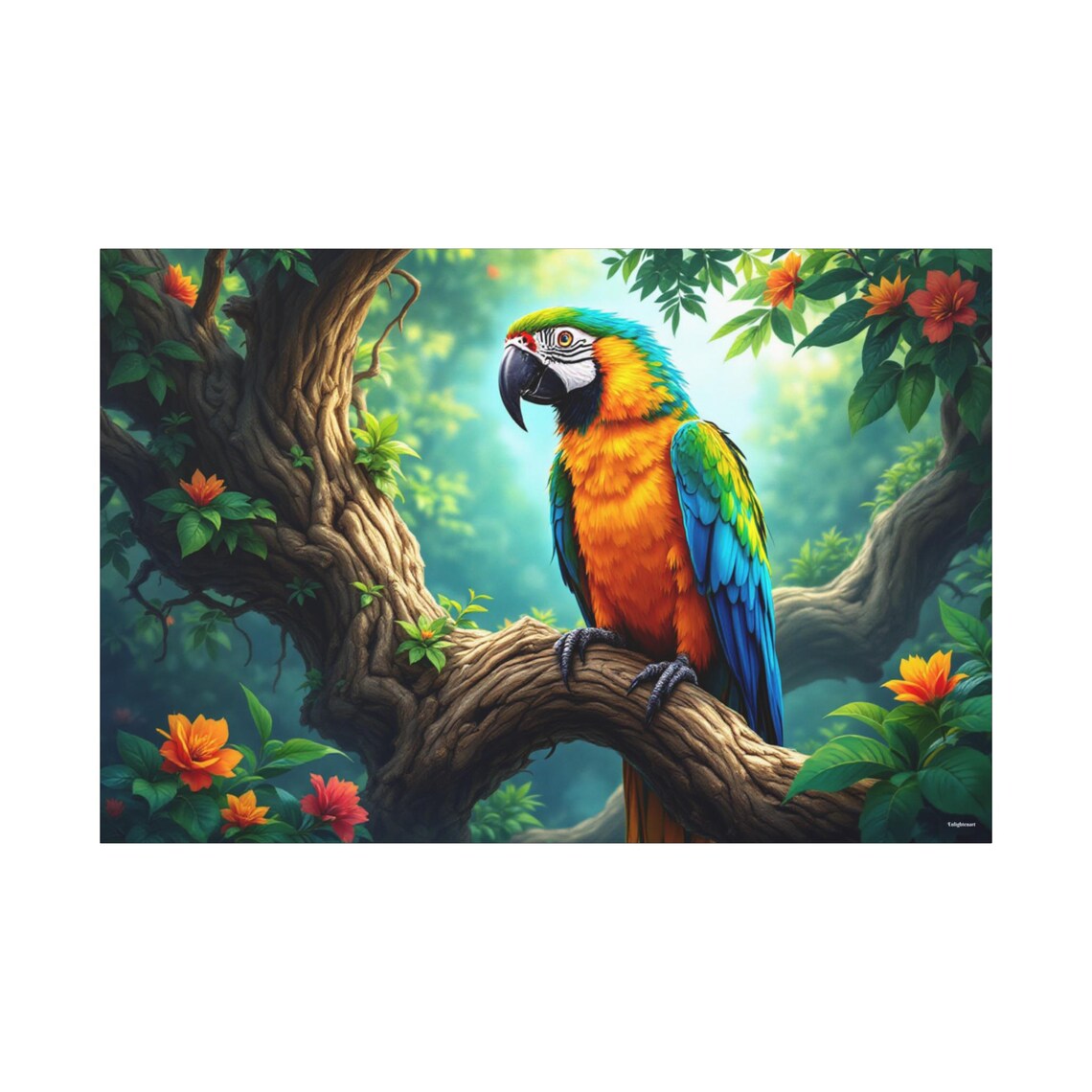 Tropical Blue Yellow Macaw Parrot Jungle Flowers Wildlife Art Poster - Image 3