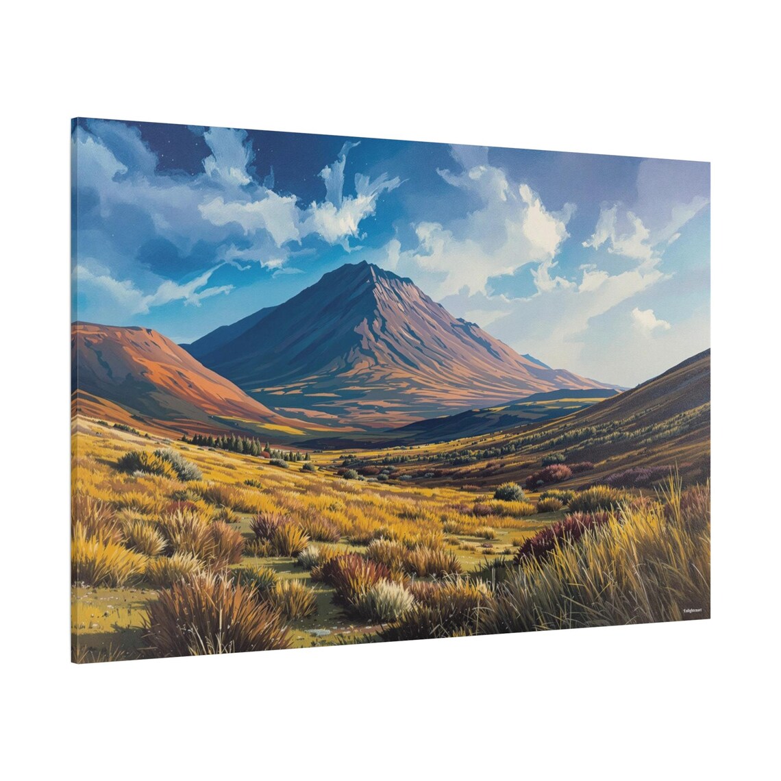 Golden Grass Mountain Valley Sunset Peak Landscape Travel Poster - Image 2