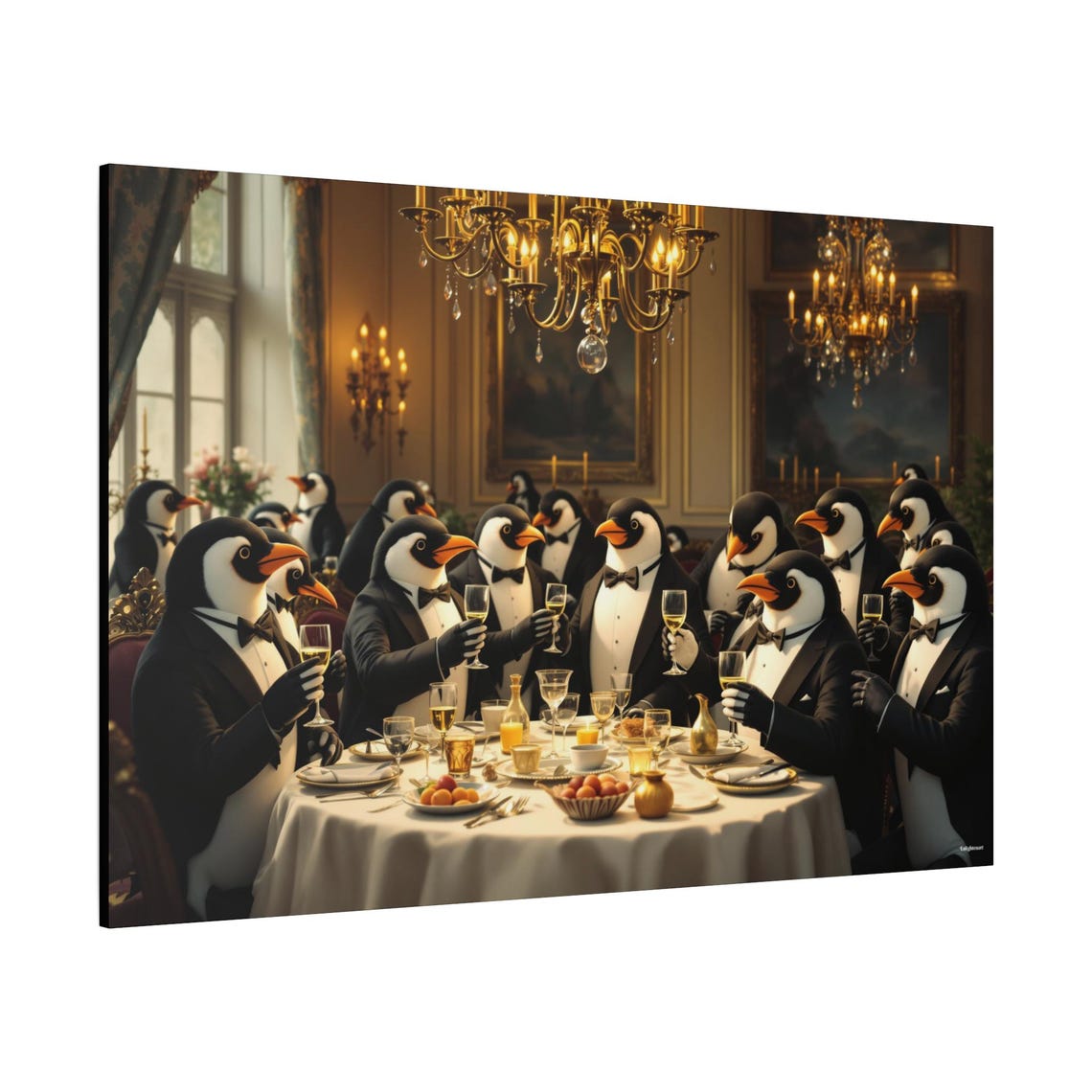 Penguin Dinner Party Animal Art Print - Image 2