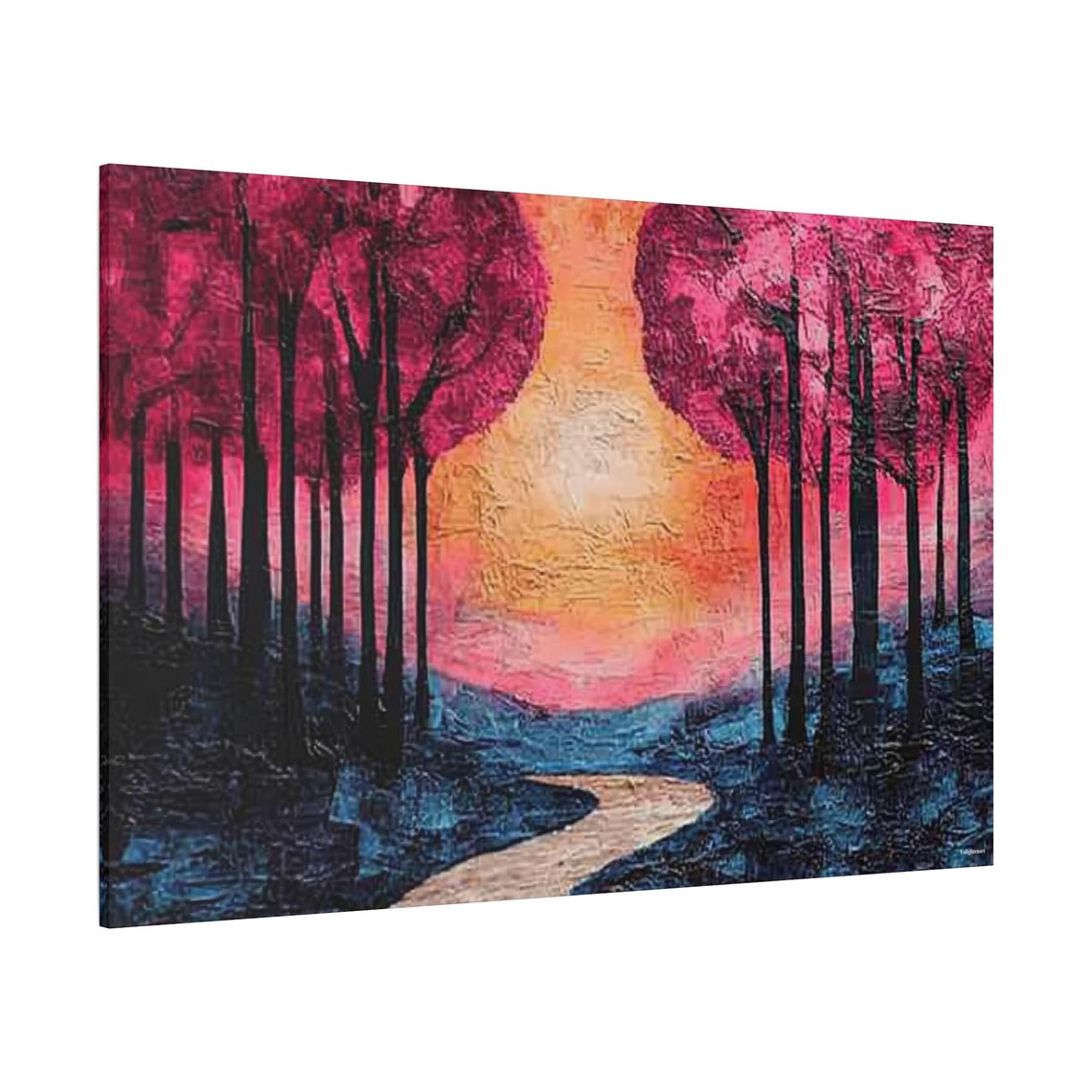 Winding Forest Path Glowing Sunset Pink Trees Oil Painting Art Poster