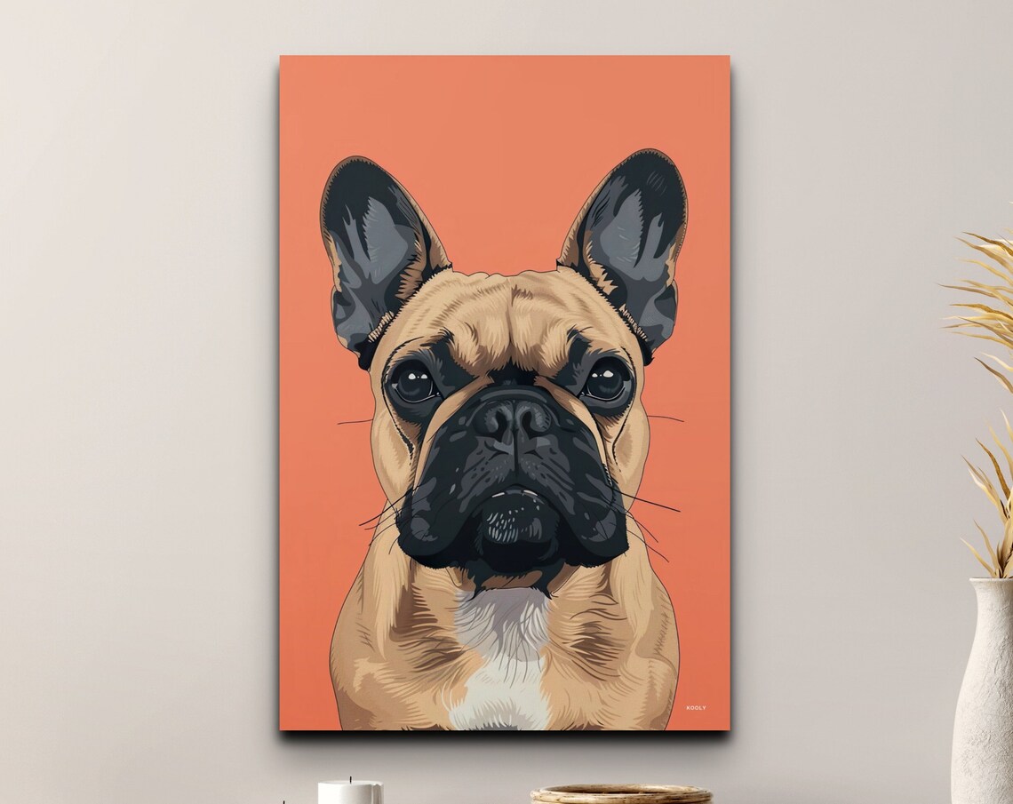 French Bulldog Portrait Coral Background Modern Dog Art Print