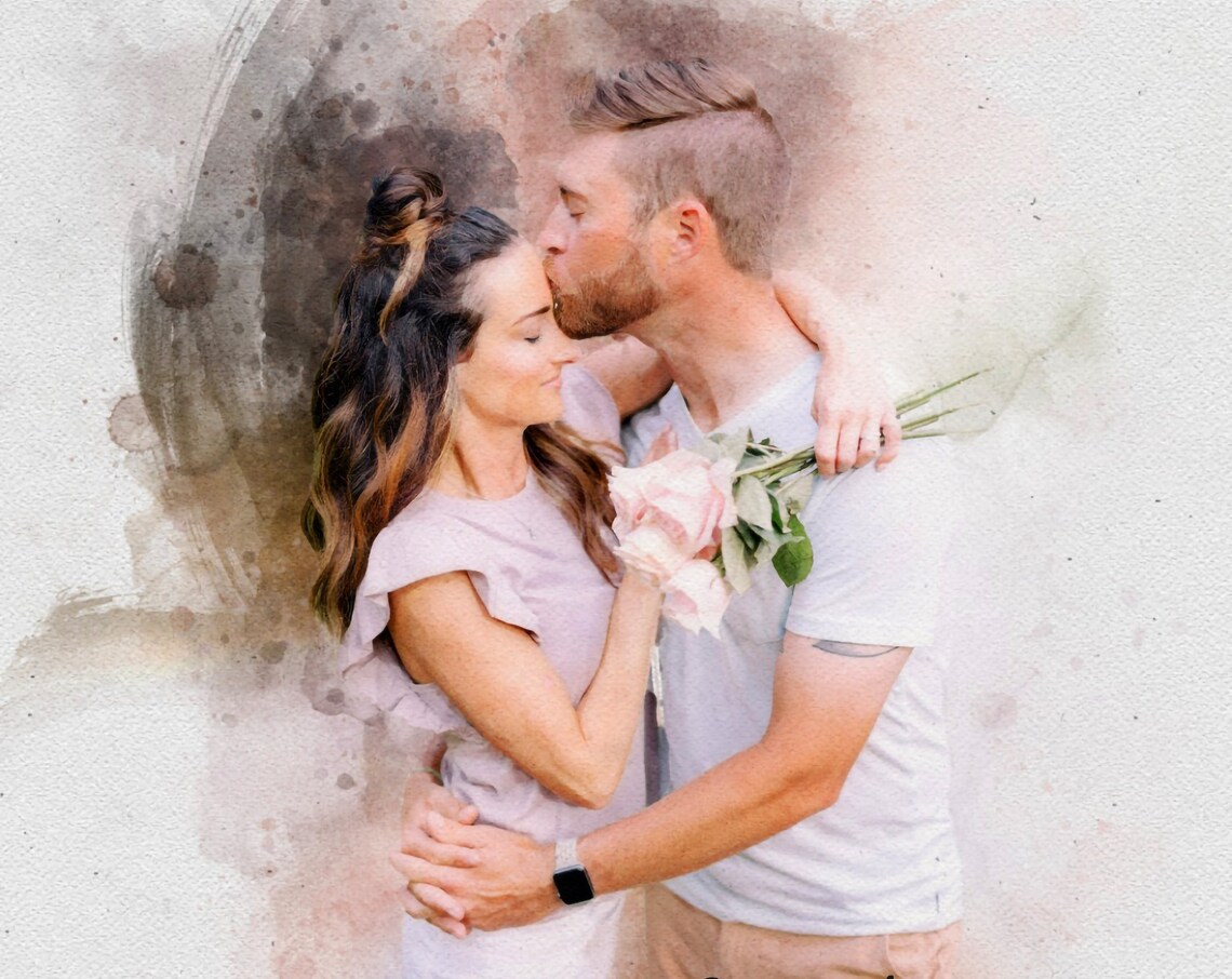 Personalized Christmas Couple Portrait Art Print