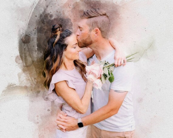 Personalized Christmas Couple Portrait Art Print