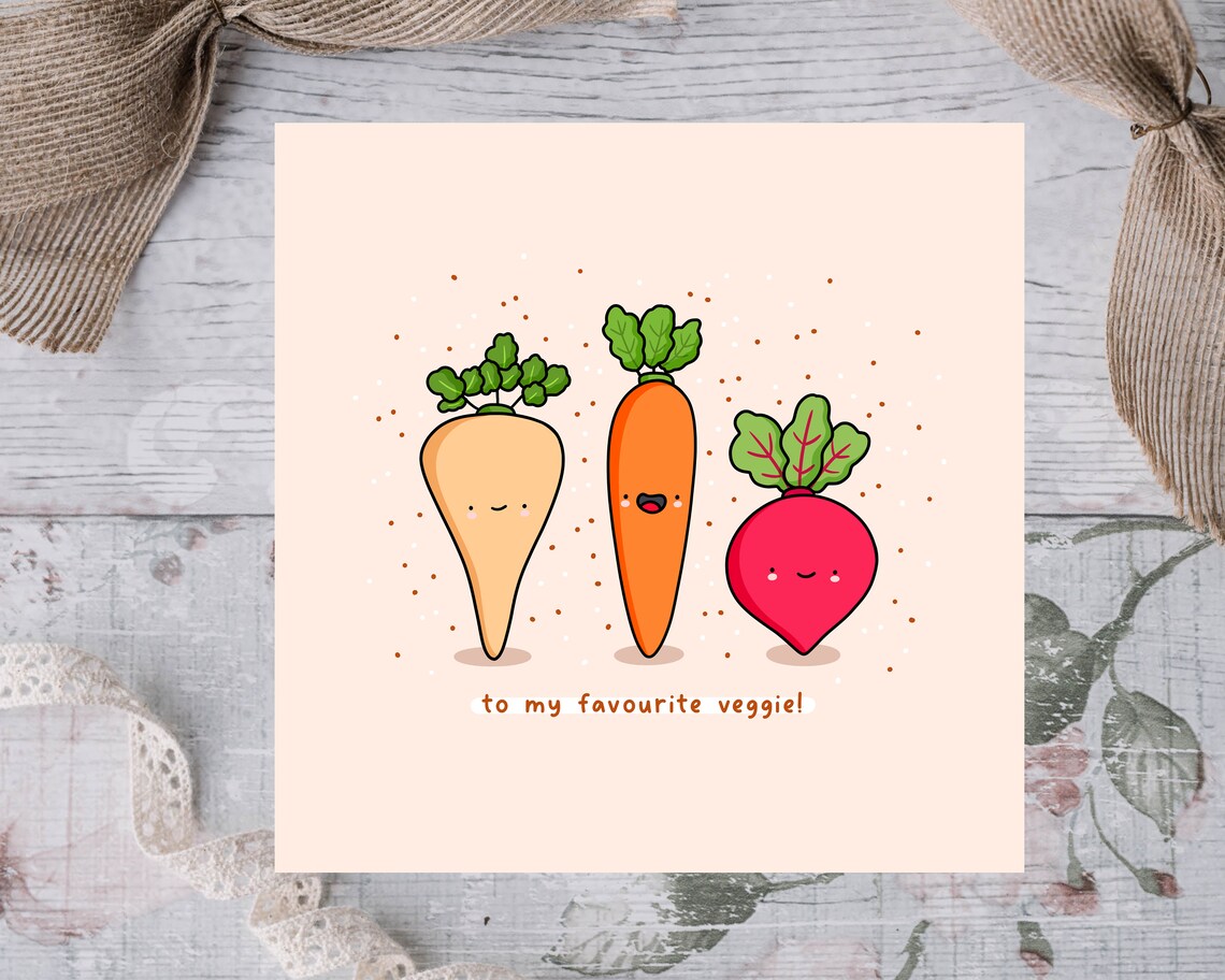 Smiling Veggie Trio To My Favourite Veggie Birthday Card Print - Image 3