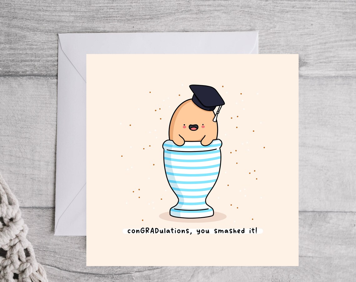 Smashed It Funny Graduation Card Kawaii Graduation Card Graduation Pun Card Egg Pun - Image 4