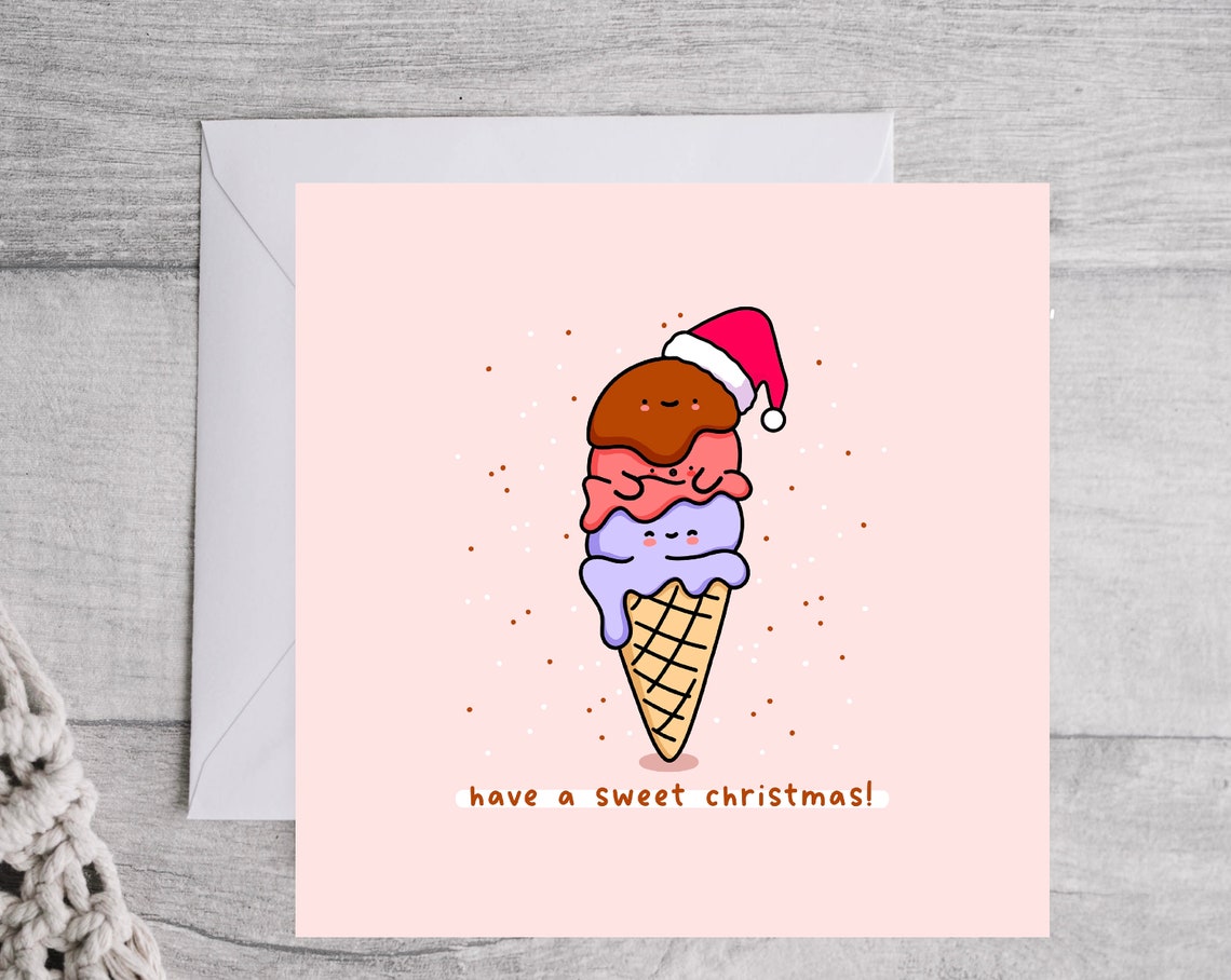 Have A Sweet Christmas Kawaii Ice Cream Cone Santa Hat Card Poster - Image 3