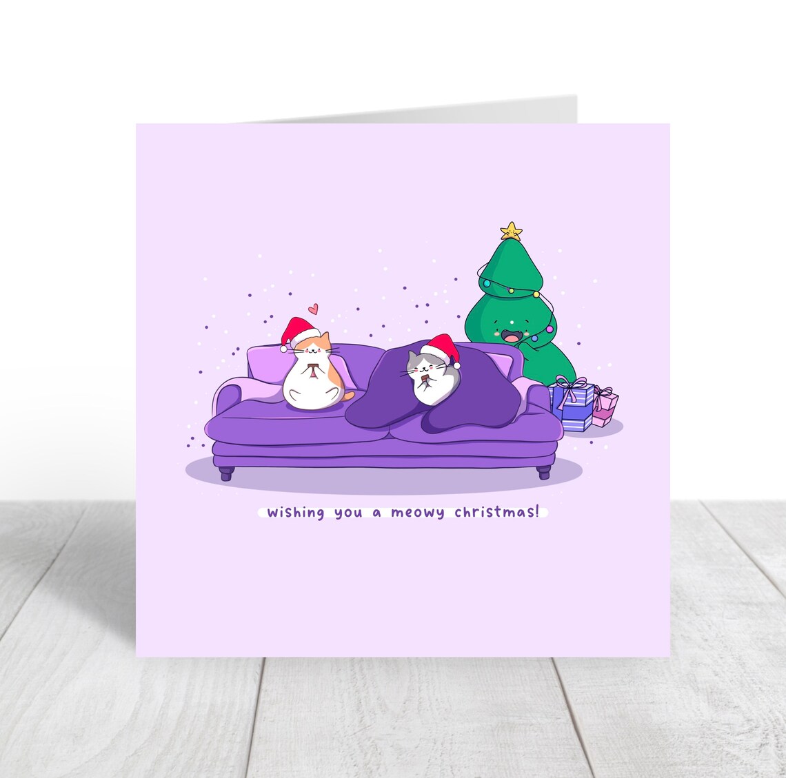 Wishing You a Meowy Christmas Two Cute Cat Holiday Card Poster - Image 4
