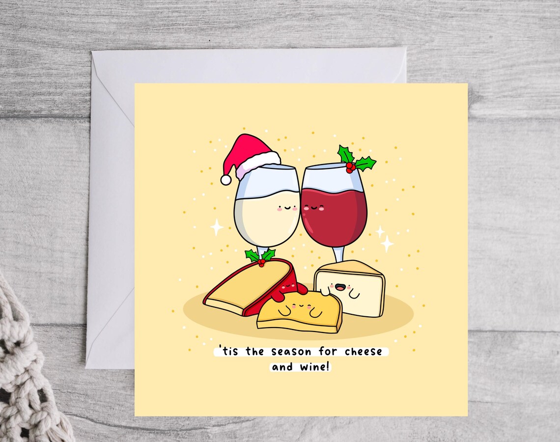 Cheese and Wine Christmas Poster, Punny Holiday Art - Image 4
