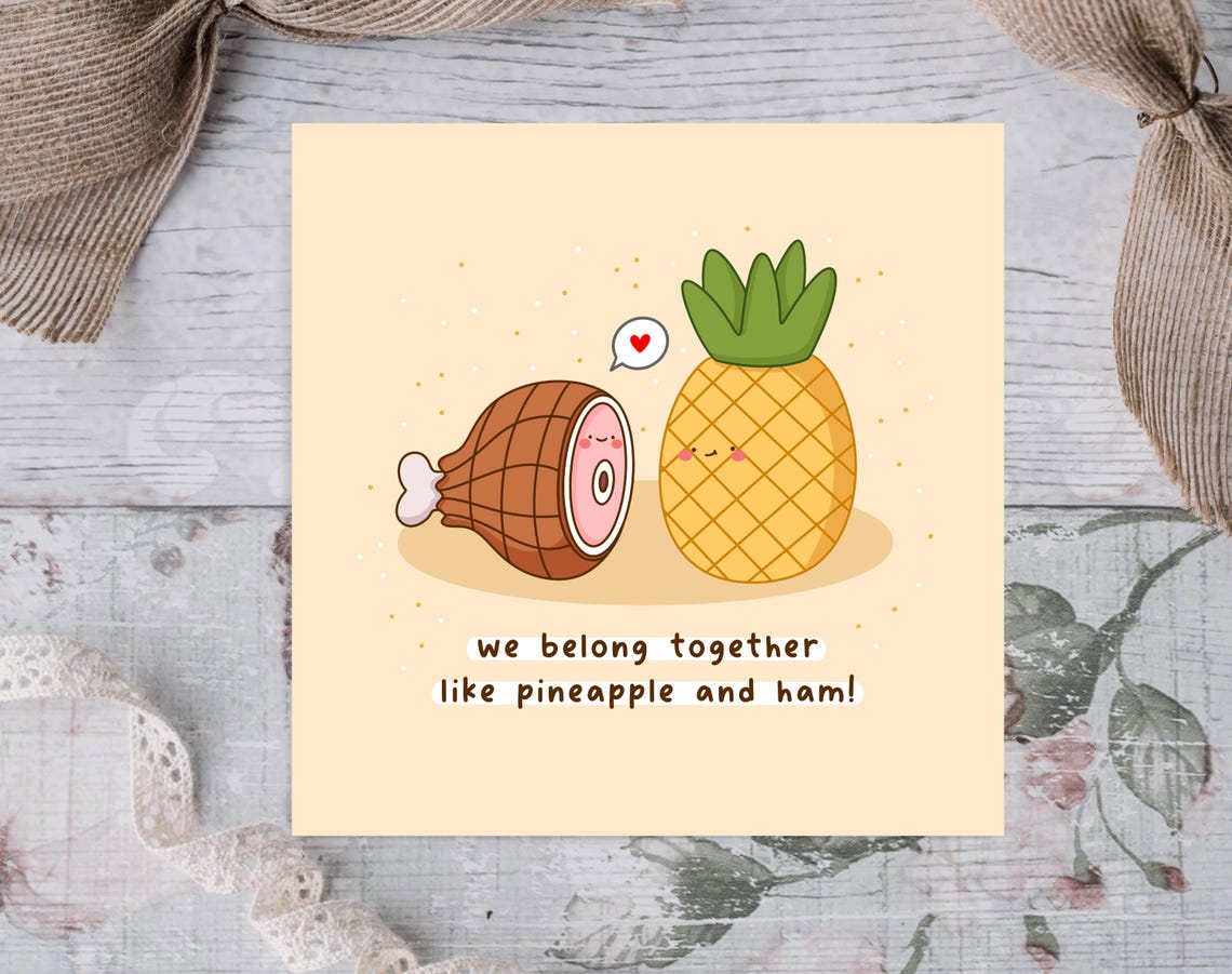 Kawaii We Belong Together Like Pineapple and Ham Pun Love Print - Image 4
