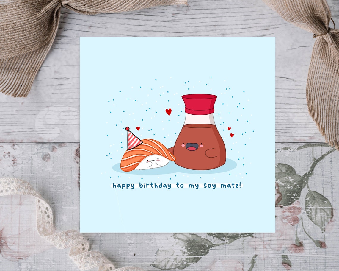 Happy Birthday To My Soy Mate Sushi Card Print On Light Blue - Image 2