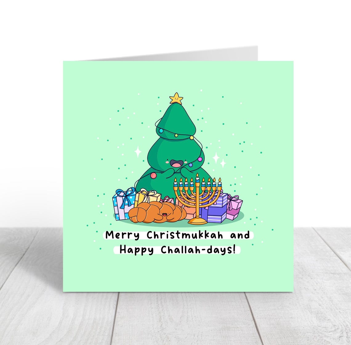 Christmas Tree Menorah Merry Christmukkah Happy Challah-Days Wall Art - Image 2