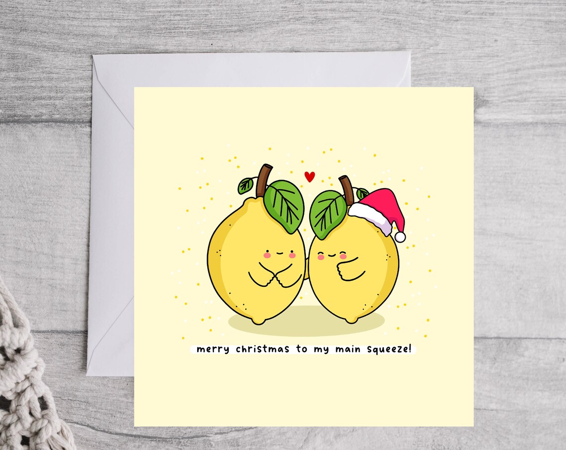 Kawaii Lemon Couple Santa Hat Merry Christmas Main Squeeze Wall Art - Image 4